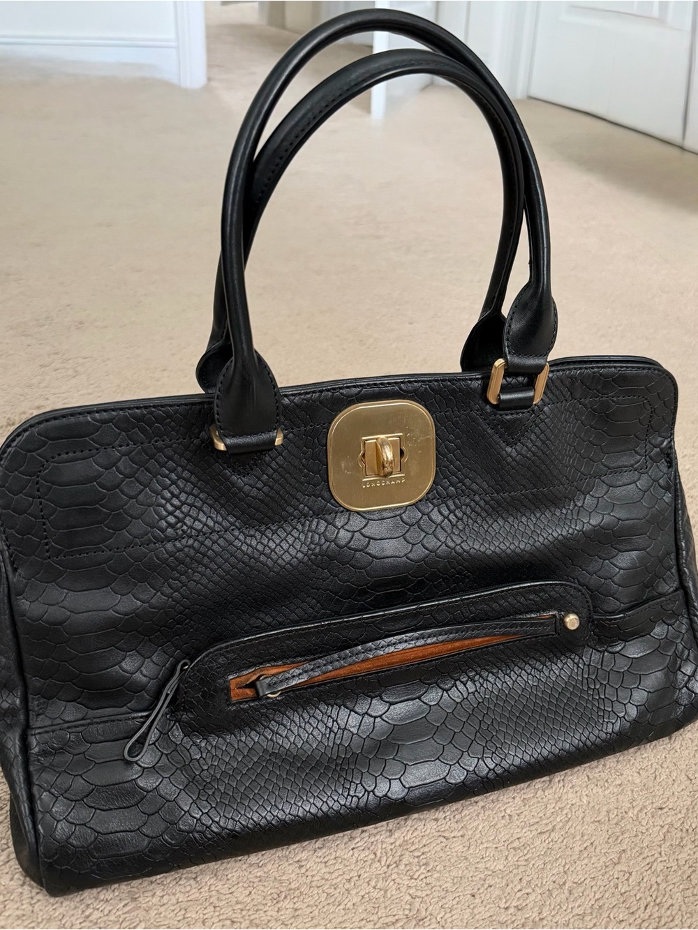 Longchamp Gatsby Python-Embossed Leather Handbag